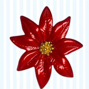 Vintage Avon Christmas Red Enamel Poinsettia Flower Gold Tone Brooch Pin
